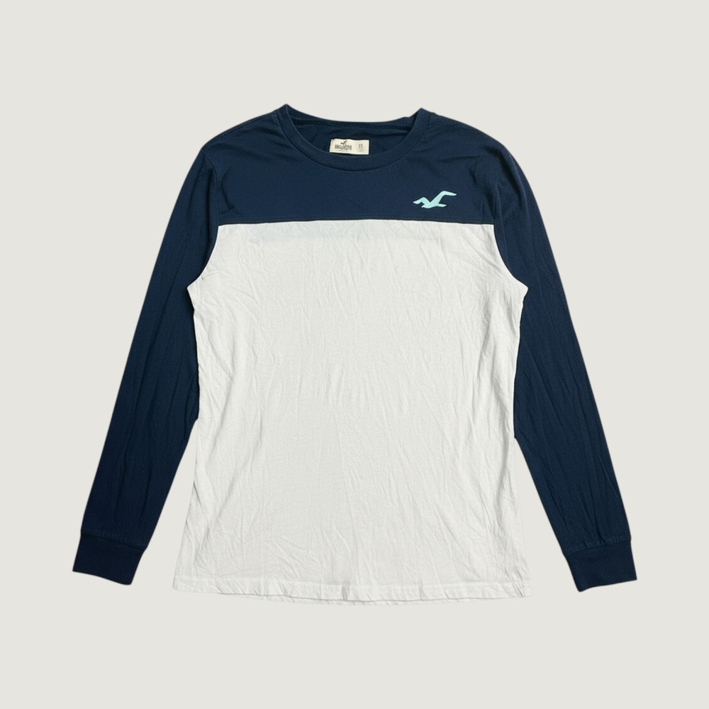 Hollister T-Shirt Mens XS California Graphic Navy White Long Sleeve Colorblock